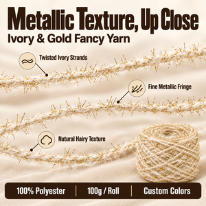 Filato fantasia soffice in lurex oro avorio scintillante con nappine a pois per maglioni e cardigan lavorati a mano - Ingrosso - Product Image 2
