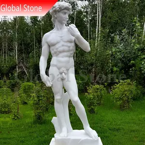 Patung Taman David batu marmer Barat, patung ukuran hidup batu marmer putih pria telanjang David Romawi
