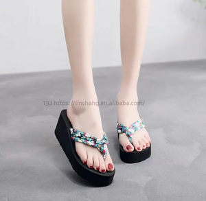 Factory Wholesale Women's High-Heeled Platform for <b>Slippers</b> Non-Slip Beach <b>Flip</b>-<b>Flops</b> Cushioning for Students Summer Sandals New - Product Image 3