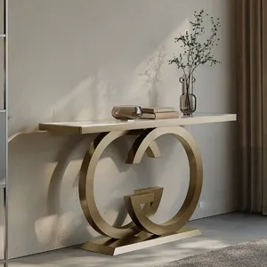 Nordic moderno corredor branco e ouro entrada console mesa mármore top luxo porta entrada mesa mesa de aço inoxidável