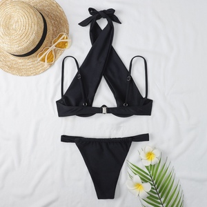 <span class=keywords><strong>Bikini</strong></span> Push-Up Negro con Tiras Cruzadas, <span class=keywords><strong>Bikini</strong></span> Brasileño Sexy con Aberturas, Traje de Baño de Nailon, Conjunto de Micro <span class=keywords><strong>Bikini</strong></span> 2022 - Product Image 5