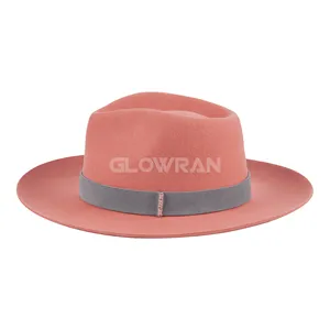 GlowRan 사용자 정의 100% 호주 양모 여자 펠트 페도라 모자 크기 61 핑크 색상 밴드