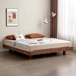 Cadre de lit flottant en bois de noyer noir sur mesure, style plateforme basse, design en rondins sans tête de lit, solide pour chambre à coucher. - Product Image 5
