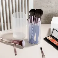 Tempat Sikat Makeup Silinder Plastik, Tinggi Dapat Diatur Berdiri Perjalanan Desktop Penyimpanan Tempat Sikat Makeup Kustom