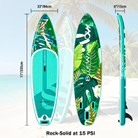 Planche à pagaie gonflable tropicale de 11' pour adultes, SUP de tourisme extra large et stable de 33' avec design Monstera de 6' d'épaisseur