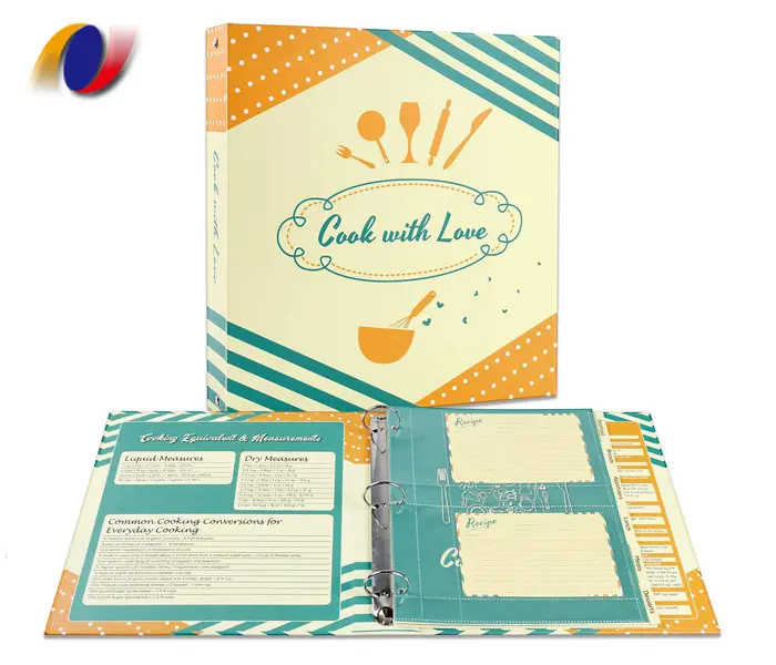 Seasoning Design Recipe Book Binder with 3 Ring, Large Protector, 4x6 Cards and Tabbed Dividers