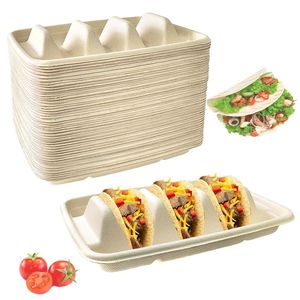 <strong>Disposable</strong> <strong>Taco</strong> <strong>Holder</strong> Pulp Fiber Plates <strong>Disposable</strong> <strong>Taco</strong> Plates With 3 Dividers for Party <strong>Taco</strong> Tray <strong>Holder</strong> - Product Image 1