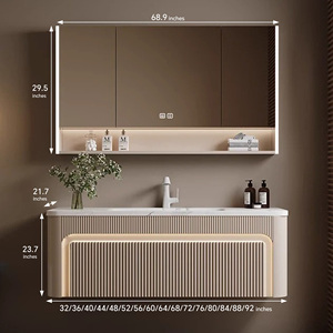 <span class=keywords><strong>Mobile</strong></span> <span class=keywords><strong>Bagno</strong></span> Classico Minimalista per Hotel, Lavabo Sospeso, <span class=keywords><strong>Mobile</strong></span> in Legno Massello, Specchio Intelligente, Armadietto Contenitore - Product Image 6