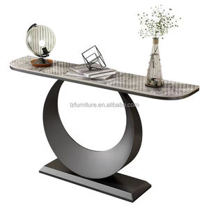 Mesa Consola Moderna con Tapa de Mármol y Base de Pedestal de Metal Dorado para Entrada o Sala de Estar - Product Image 4