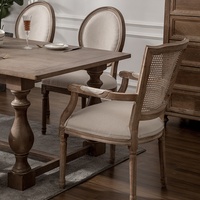 Table à manger rectangulaire rustique en bois massif style américain, chêne vieilli vintage français, 8 places, pour mariage, photos et mobilier de maison
