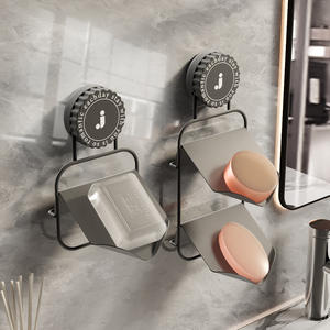 Support mural en métal à ventouse pour savon, sans perçage, égouttoir double couche - Product Image 1