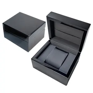 Lcquer Paint Mens Watches Packaging Black Luxury Wooden Watch Box Lining PU Leather