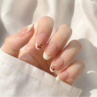 Y175 Factory Outlet Kit de 30 faux ongles à presser courts forme amande style French, motif cerise, en matériau ABS, vente en gros