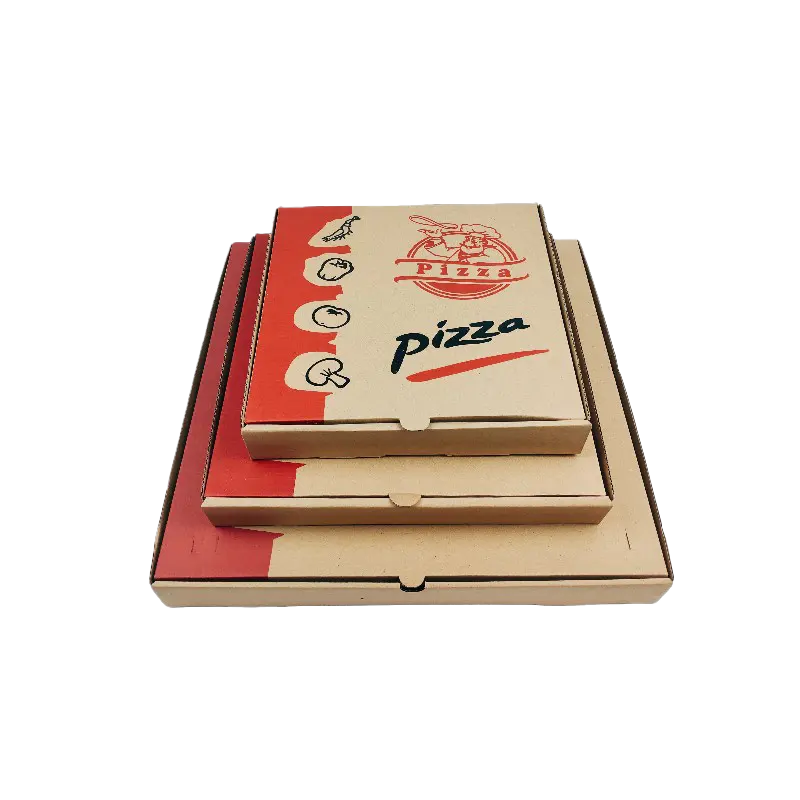 Caixa de pizza para pizza, flauta de qualidade alimentar, design gratuito, tamanho impresso personalizado, embalagem para viagem, embalagem para pizza