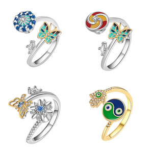 Wholesale Anti Stress <b>Ring</b> Colorful Zircon Copper Gold Plated Rotating <b>Adjustable</b> <b>Rings</b> Butterfly Flower Jewelry For Women - Product Image 5
