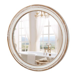 Round Wall Mirror 23.62 Inches Wooden Farmhouse Circle Mirror for Bathroom Vanity Bedroom Entryway Living Room Kitchen - Product Image 6