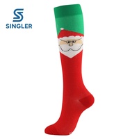 Chaussettes de compression de Noël motif renne, hauteur genou, compression graduée, en nylon et élasthanne