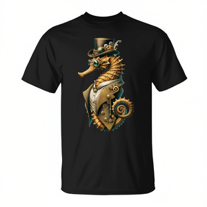 Camiseta Steampunk Seahorse unisex para adultos, manga corta, cuello redondo, estampado digital, diseño gráfico artístico - Product Image 3