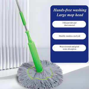 Mop Piatto Auto-Svuotante con Palo in Acciaio e Filato Misto, Strumento per la Pulizia Domestica Senza Mani per Lavaggio Pavimenti - Product Image 4