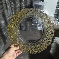 Assiettes de présentation rondes de luxe vintage transparentes or rose et or, 13 pouces, en plastique or et argent, pour mariages et dîners