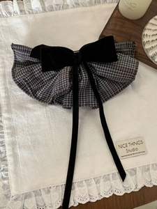 Pinza para el pelo de mujer elegante con lazo de felpa de tela coreana, diseño a cuadros de doble cara, estilo dulce y primaveral - Product Image 5