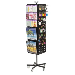 Customized Metal Black Four Sided Music Score Display Spinning Display Rack, Pegboard Magnet Display Stand