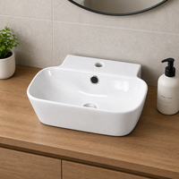 Vasque à poser moderne en céramique blanche de 16 pouces avec trou pour robinet pour salle de bain, faible MOQ usine (10 pièces)