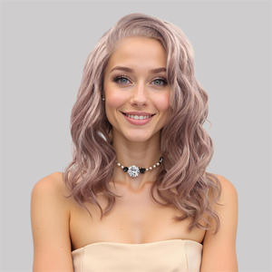 Cross-border Hot-selling Wig Headpiece Female <strong>Lacewigs</strong> Sand pink Forehead 13*4 Hand Hook Chemical Fiber Wig - Product Image 1