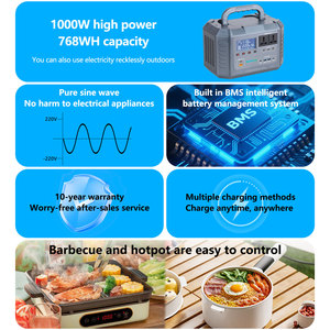 Generador Solar Portátil de 1000W con Batería LiFePO4, Onda Sinusoidal Pura, para Uso Doméstico de Emergencia, Compatible con Automóviles - Product Image 3