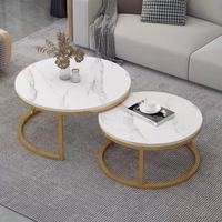 Table basse de salon modulable avec pieds en métal, 2 niveaux, ronde, en chêne, de luxe