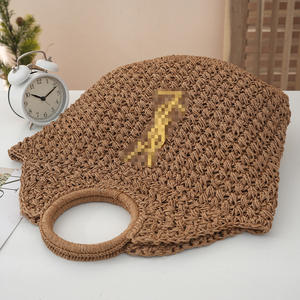 Bolso de paja artístico estilo francés de verano, bolso de mano casual para mujer estilo resort, con asa de anillo redondo, tejido calado, <span class=keywords><strong>boca</strong></span> abierta y forma cuadrada - Product Image 4