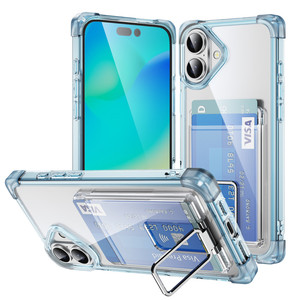 Support métallique pliable transparent hybride TPU PC couverture arrière avec étui de téléphone avec fente pour carte portefeuille pour <span class=keywords><strong>iPhone</strong></span> 16/16 <span class=keywords><strong>Pro</strong></span>/16 Plus/16 <span class=keywords><strong>Pro</strong></span> Max - Product Image 1