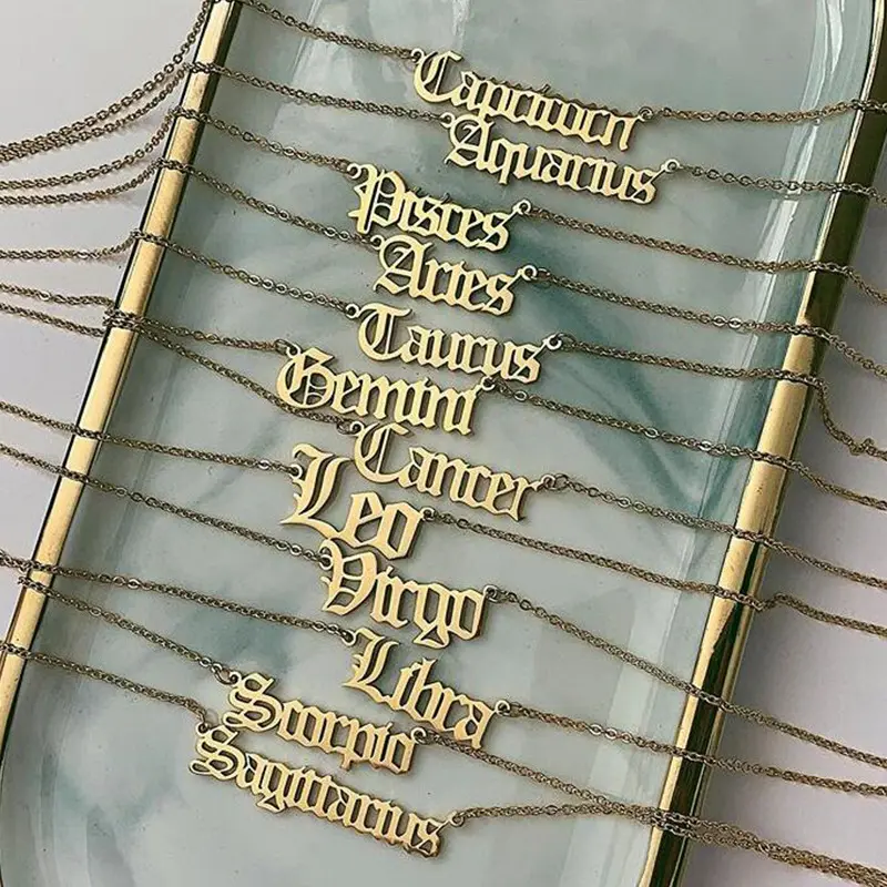 Gioielli Custom Name 18K oroscopo segno collana zodiacale fabbrica acciaio inossidabile estate gioielli da donna placcato oro foto rotondo Zg