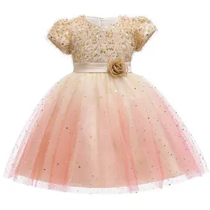 नई फैशन शादी की पार्टी राजकुमारी कपड़े बच्चों बेबी लड़की कपड़े के साथ सेक्विन