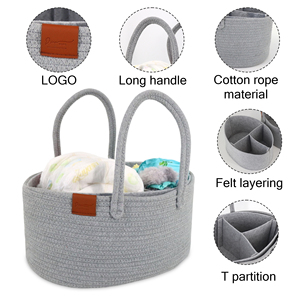 Organisateur de couches portable en corde de coton moderne, grande capacité, avec couche intérieure en <span class=keywords><strong>feutre</strong></span>, sac de rangement pliable pour chambre de bébé - Product Image 2