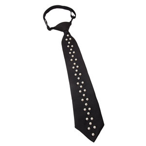 Corbatas negras decoradas con perlas para mujer, estilo preppy con correa ajustable, material de poliéster, diseño moderno - Product Image 5