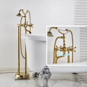 Badezimmer Boden stehend Wasserhahn Gold Doppel griff Heiß Kaltwasser Dusch mischer Für Badezimmer Badewanne Dusche Wasserhahn Dusch mischer