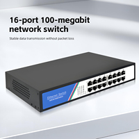 Switch Tshield de 16 Puertos Fast Ethernet Full-Duplex/Half-Duplex No Administrado, 10/100Mbps, 3.2Gbps, RJ45, Plug and Play para Redes