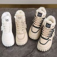 Chaussures chaudes et fourrées pratiques pour femmes, style décontracté, sport, coton, extérieur, à lacets, confortables, bottes de neige