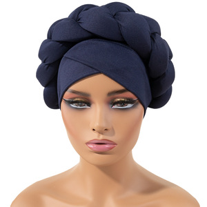 Venda quente Trança Africana Torção Grande Turbante Cap Estilo Étnico Cruz Testa Trança Acochoada Mulheres Turbante Bonnet - Product Image 2