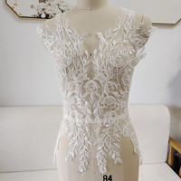 Applique de robe de mariée 3D faite à la main en dentelle de maille perlée et pailletée, patch en tissu pour col ou coiffe de mariée DIY