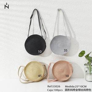 Bolso bandolera redondo de 25x10cm con hilo dorado y plateado para mujer, accesorio de moda - Product Image 2