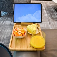 Table d'appoint pliable moderne en bambou pour canapé, plateau rotatif à 360° pour canapés larges, table basse/TV pour manger