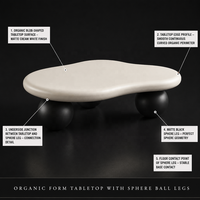 Table basse élégante et luxueuse de style nordique minimaliste, mini, unique, couleur crème, avec base en boule noire