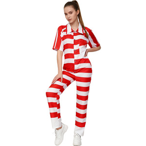Ensemble combinaison uniforme de prison Sofia avec étiquette, rayures rouges et blanches, costume de télévision pour femme adulte - Product Image 2