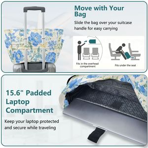 Sac fourre-tout matelassé grande capacité avec compartiment pour ordinateur portable et pochette pour trolley, imprimé floral personnalisé, pour la vente en gros - Product Image 4