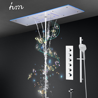 Salle de bains musique thermostatique LED système de douche 36*12 pouces pommeau de douche brouillard pluie cascade ensemble de mélangeur de douche