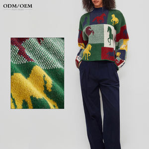 Suéter Jacquard Personalizado para Mujer, Diseño de Bloques de Color con Patrón de Caballo, Suéter Holgado de Punto - Product Image 4