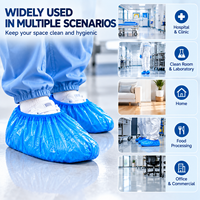 Surchaussures jetables en plastique bleues, imperméables, avec bord élastique, pour le nettoyage, l'hôpital, le laboratoire, la maison, le bureau