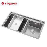 Évier de cuisine tout-en-un au design moderne en acier inoxydable 201/304, double bac de 3 mm, fait main, style ferme